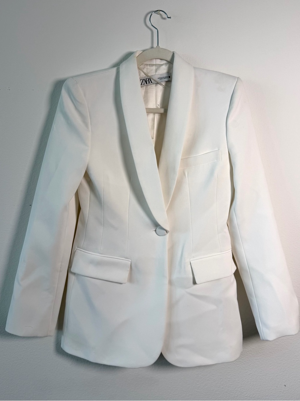 Zara White Shawl-Collar Single-Button Blazer